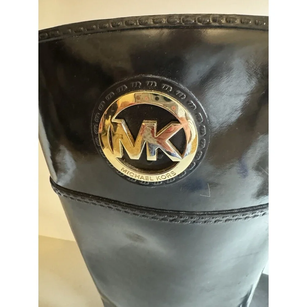Michael Kors Tall Black Shiny Rain boots Size 8  Logo Glossy Spring